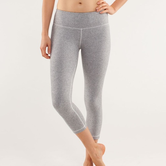 Lululemon Wunder Under Crop Herringbone White Black Size 6 - Picture 2 of 15